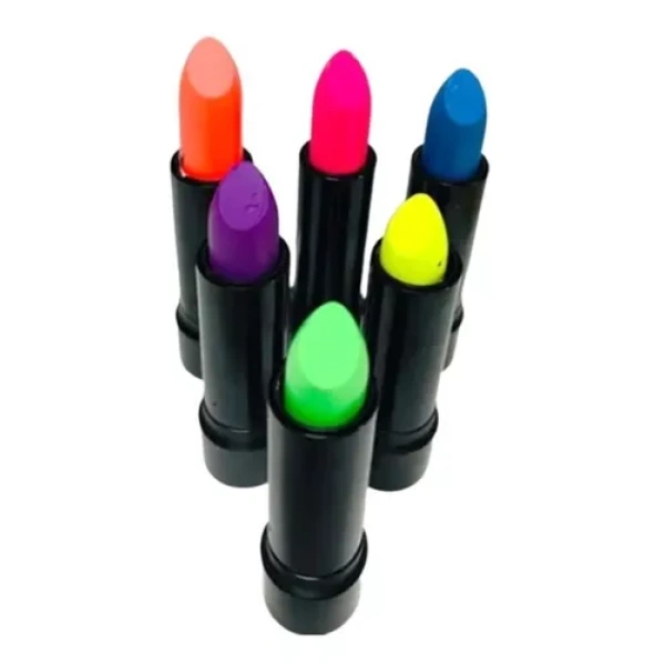 Labial Fluo , amarillo , verde , violeta , azul , naranja