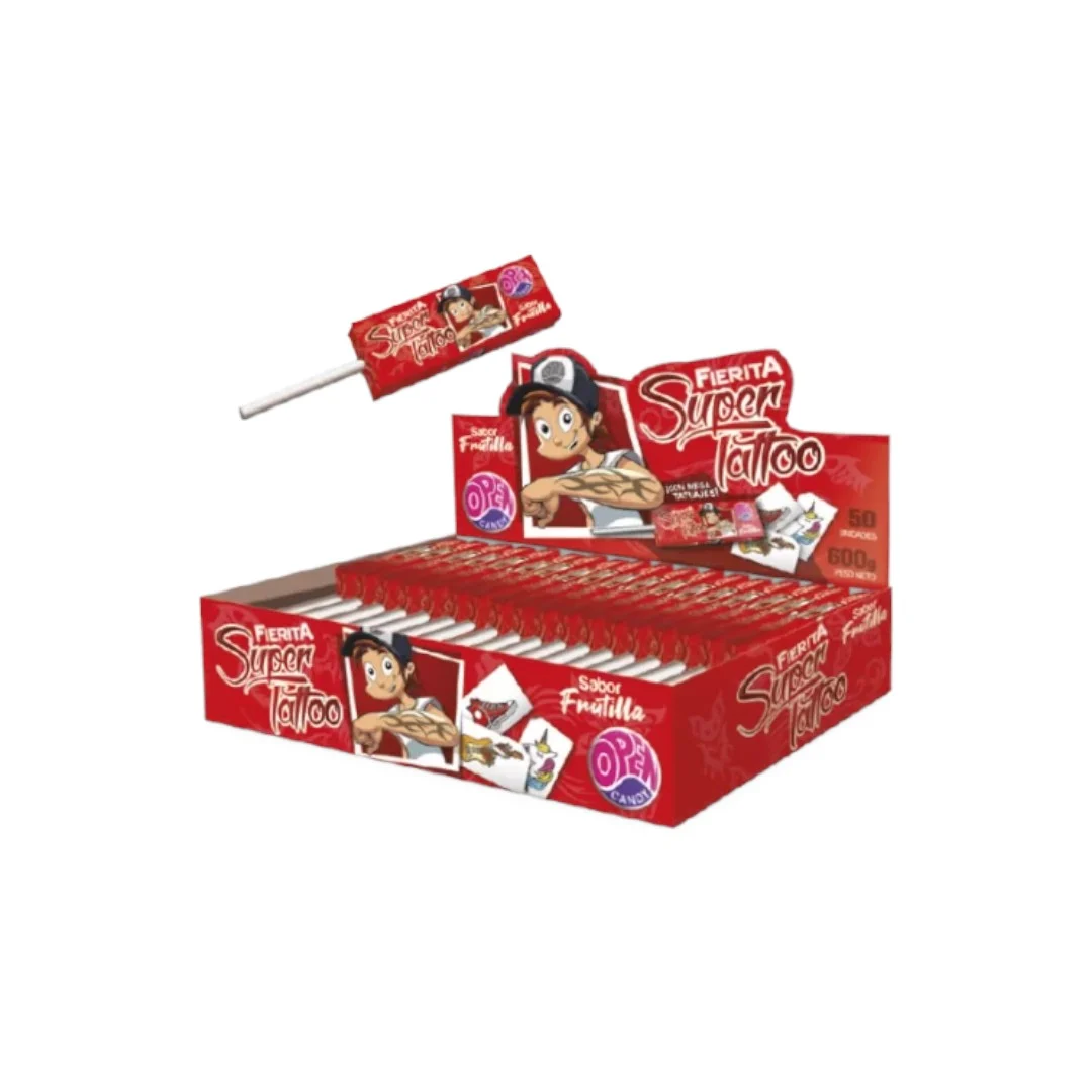 Paleta Masticable SUPER TATTOO Frutilla x50 unidades