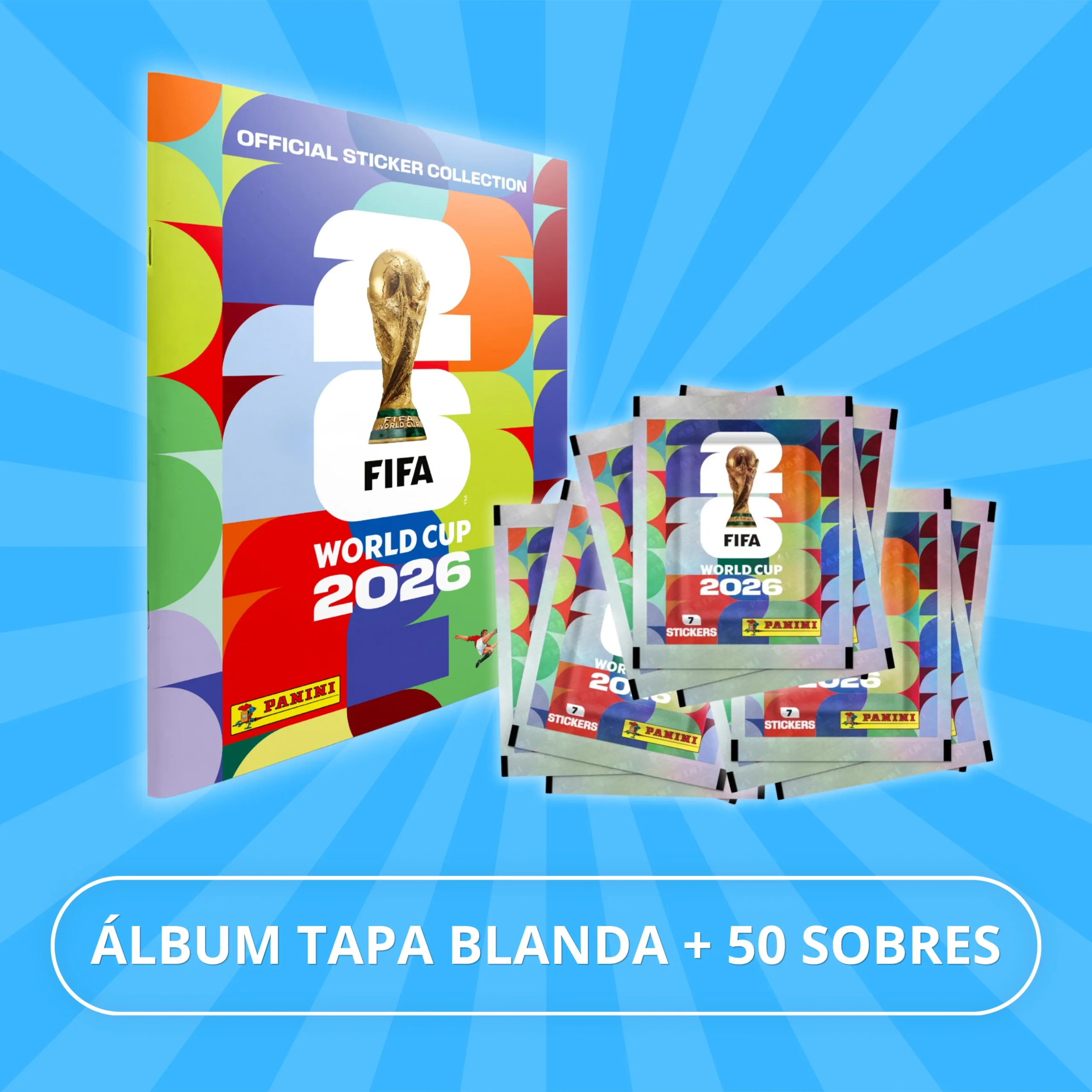 50 Sobres Figuritas Panini Mundial 2026 + Álbum de Regalo
