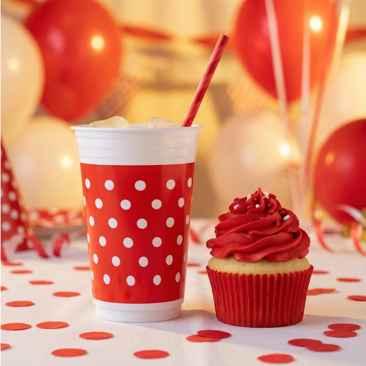 Vaso Copobras Blanco con Puntos Rojos 330ml x30u