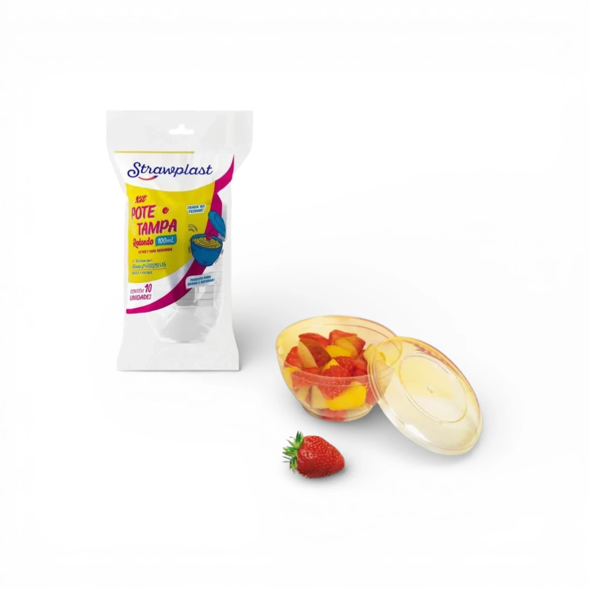 Vaso Pote con Tapa Redonda Strawplast 150ml x10u – Postre