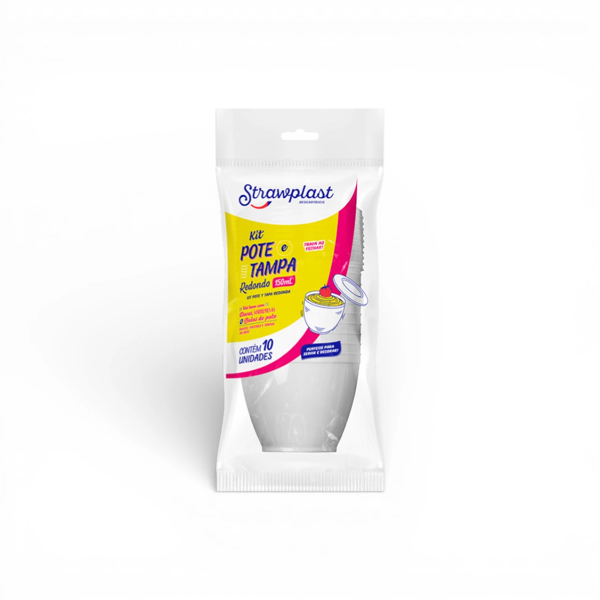 Vaso Pote con Tapa Redonda Strawplast 150ml x10u – Postre
